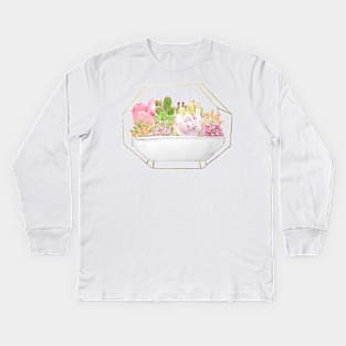 botanical succulent in a golden rack watercolor Kids Long Sleeve T-Shirt